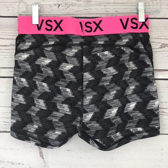 VICTORIA’S SECRET VSX Player Shorts & Sports Bra Set Black White Pink - Picture 12 of 14